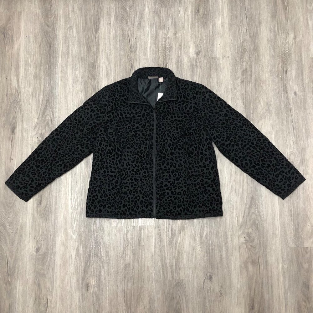 NWT Chico's Black Animal Print Quilted Jacket Chico's Size 2 Women's Size Large